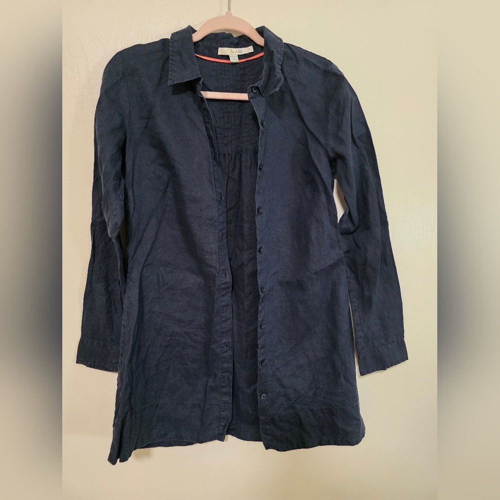 Boden Linen Navy Blue Button Down